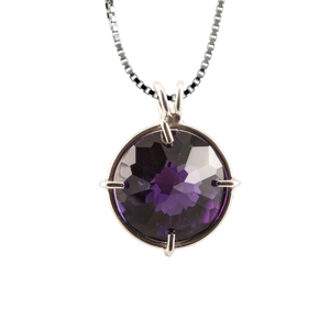 Siberian Purple Quartz Radiant Heart Chain Pendant Sacred Geometry Crystal Jewelry, Unisex, Sterling Silver, VOLTLIN
