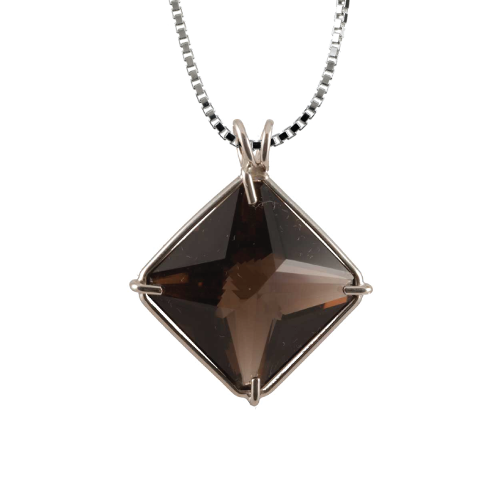 Smoky Quartz Magician Stone Chain Pendant Sacred Geometry Crystal Jewelry, Unisex, Sterling Silver, VOLTLIN