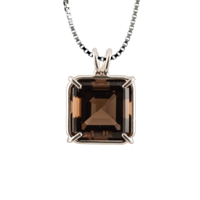 Smoky Quartz Earth Heart Chain Pendant Sacred Geometry Crystal Jewelry, Unisex, Sterling Silver, VOLTLIN