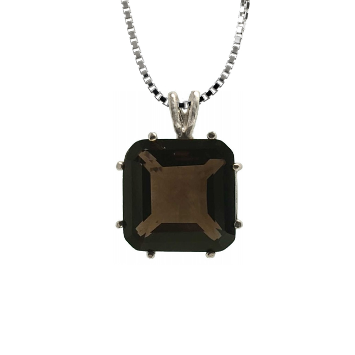 Smoky Quartz Earth Heart Chain Pendant Sacred Geometry Crystal Jewelry, Unisex, Sterling Silver, VOLTLIN