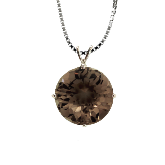 Smoky Quartz Radiant Heart Chain Pendant Sacred Geometry Crystal Jewelry, Unisex, Sterling Silver, VOLTLIN