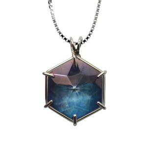 Tanzine Aura Quartz Flower of Life Chain Pendant Sacred Geometry Crystal Jewelry, Unisex, Sterling Silver, VOLTLIN