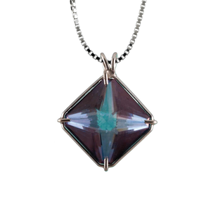 Tanzine Aura Quartz Magician Stone Chain Pendant Sacred Geometry Crystal Jewelry, Unisex, Sterling Silver, VOLTLIN