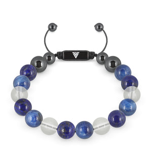 Front view of a 10mm Taurus Zodiac crystal beaded shamballa bracelet with black stainless steel logo bead made by Voltlin
