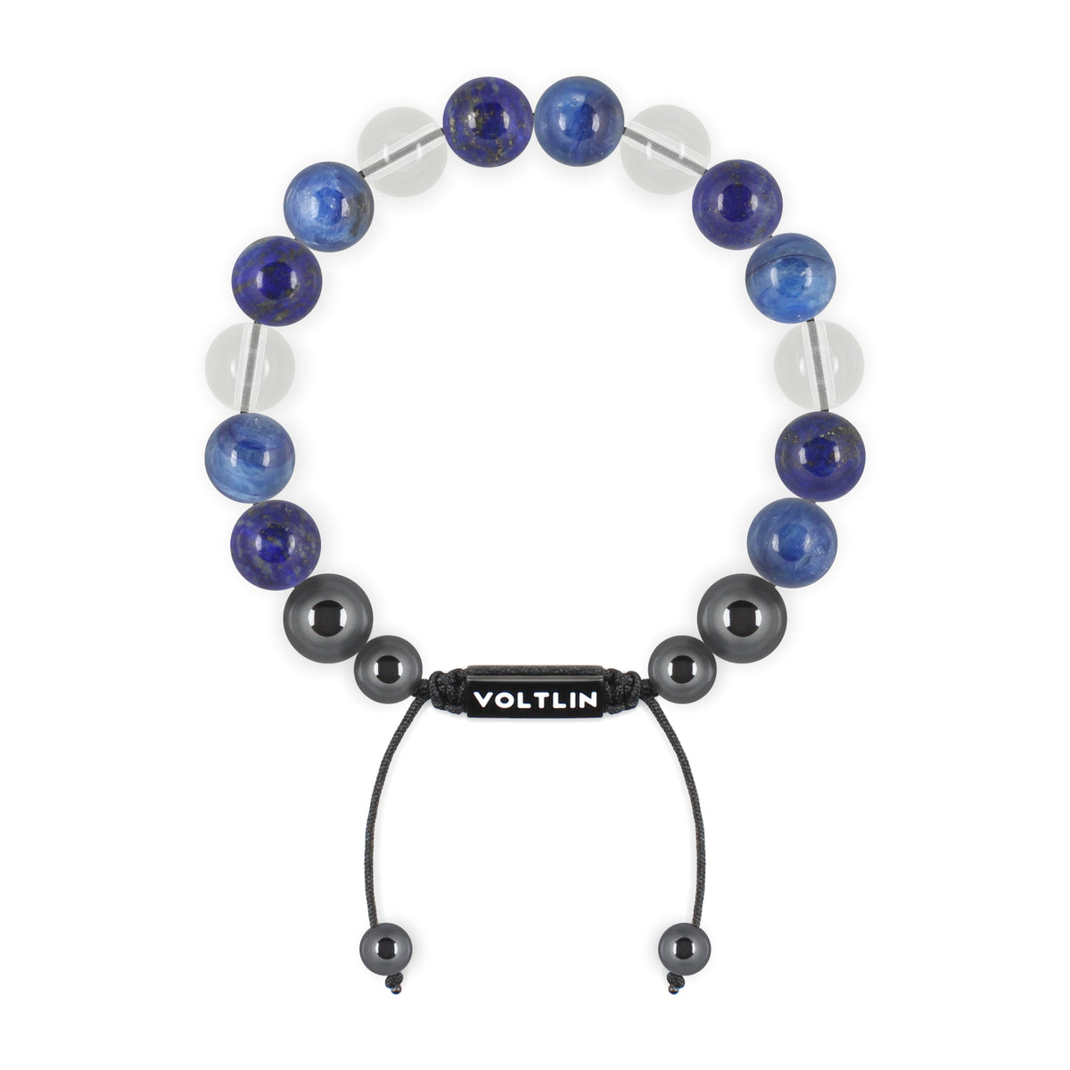 Top view of a 10mm Taurus Zodiac crystal beaded shamballa bracelet with black stainless steel logo bead made by Voltlin