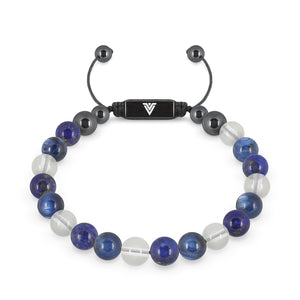 Front view of an 8mm Taurus Zodiac crystal beaded shamballa bracelet with black stainless steel logo bead made by Voltlin
