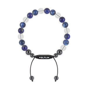 Top view of an 8mm Taurus Zodiac crystal beaded shamballa bracelet with black stainless steel logo bead made by Voltlin