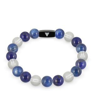 Front view of a 10mm Taurus Zodiac crystal beaded stretch bracelet with black stainless steel logo bead made by Voltlin