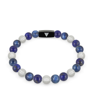 Front view of an 8mm Taurus Zodiac crystal beaded stretch bracelet with black stainless steel logo bead made by Voltlin
