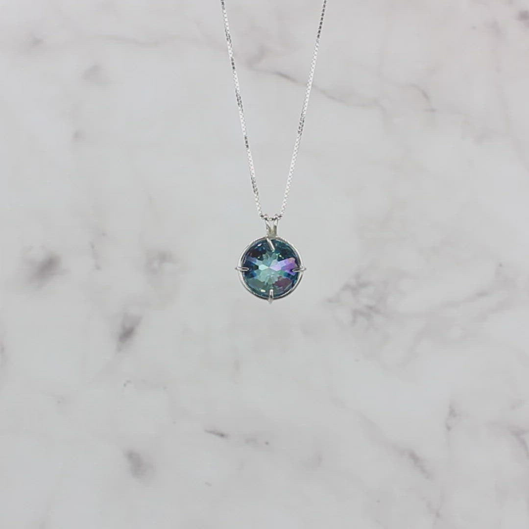 Aqua Aura Quartz Radiant Heart Chain Pendant