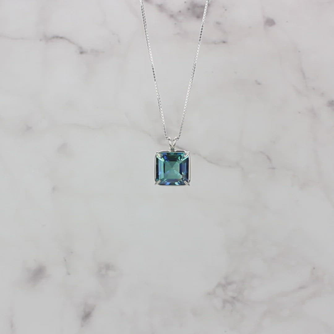 Aqua Aura Quartz Earth Heart Chain Pendant