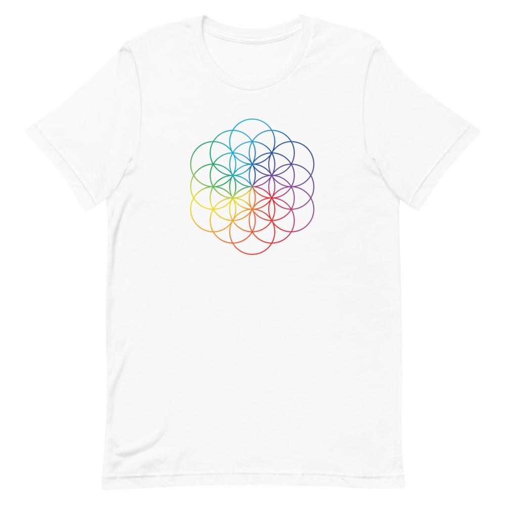 Rainbow Flower of Life Short-Sleeve Unisex T-Shirt, Spiritual Clothing & Apparel, VOLTLIN